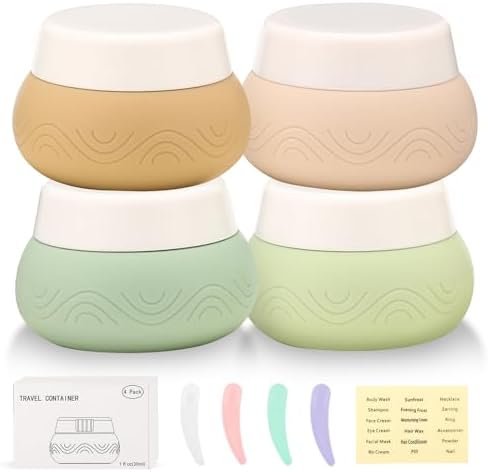 DHQH Travel Containers for Toiletries 4Pack 1oz TSA Approved Travel Size Containers, Silicone Travel Jars with Lids Leak-proof Travel Essentials for Cosmetic Face Body Cream