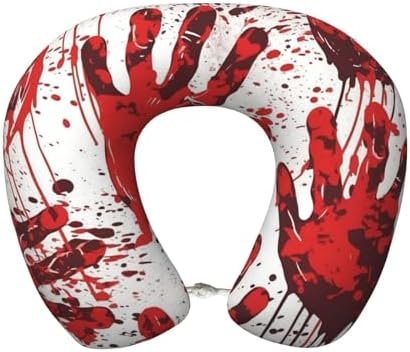 Travel Pillow Bloody Handprints Neck Rest Soft Comfortable Travel Neck Pillow U-Shaped Memory Foam Sleeping Rest Cushion Travel Accessories for Airplane Car and Office