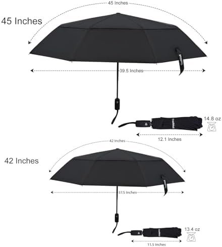 TradMall Travel Umbrella, 42/45 Inches Double Vented Canopy Windproof Automatic Strong Compact Folding Umbrellas for Rain Women and Men - Image 2