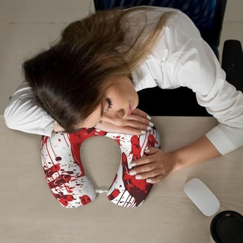 Travel Pillow Bloody Handprints Neck Rest Soft Comfortable Travel Neck Pillow U-Shaped Memory Foam Sleeping Rest Cushion Travel Accessories for Airplane Car and Office - Image 7