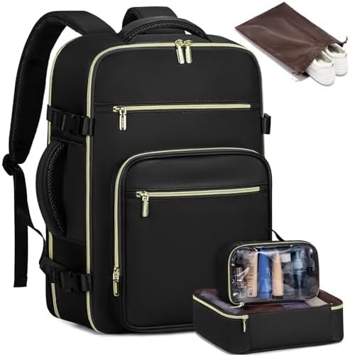LOVEVOOK Travel Backpack For Women,40L Carry On Backpack Flight Approved,TSA Personal Item Travel Bag Fits 17 Inch Laptop,Business Weekender Overnight Daypack with Toiletry Bag and Cube,Black