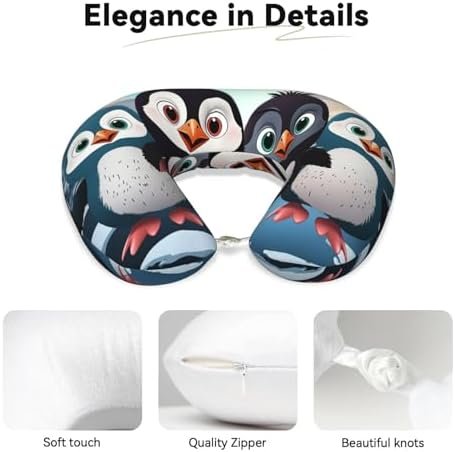 Travel Pillow Five Cute Penguins Neck Rest Soft Comfortable Travel Neck Pillow U-Shaped Memory Foam Sleeping Rest Cushion Travel Accessories for Airplane Car and Office - Image 4