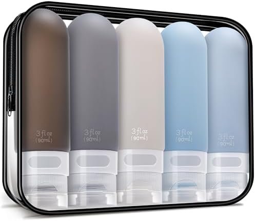 Travel Bottles for Toiletries,3oz Leak Proof Squeezable Travel Size Containers, 5 Pack TSA Approved Travel Essentials for Shampoo Conditioner,Silicone,Black Pack