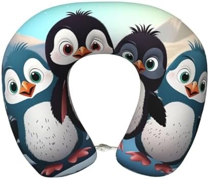 Travel Pillow Five Cute Penguins Neck Rest Soft Comfortable Travel Neck Pillow U-Shaped Memory Foam Sleeping Rest Cushion Travel Accessories for Airplane Car and Office