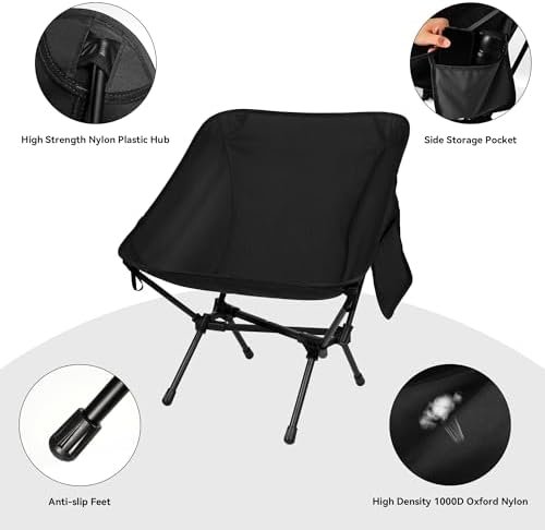 Ultralight Camping Chair, Portable Folding Backpacking Chair, Compact Camping Chair with Carry Bag for Outdoor Camp Hiking Backpack Beach Travel (Black) - Image 6