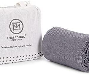 Threadmill Travel Blanket Cotton Viscose from Bamboo - Airplane Premium Soft Flight Grey Throw Blanket in Cloth Bag (Grey Color) Compact & Portable Blanket for Travel, Car, Picnic & Camping