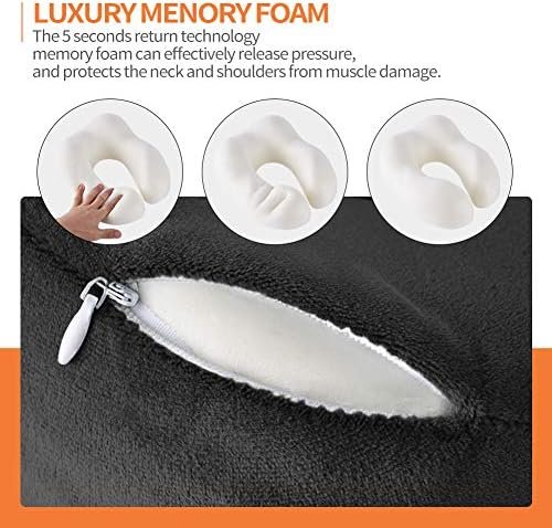 Travel Pillow 100% Memory Foam Pillow, Neck Pillow for Airplane, Neck & Head Support Pillow for Sleeping Rest & Car, Travel Pillows Kit with Storage Bag, Sleep Mask and Earplugs Black - Image 5