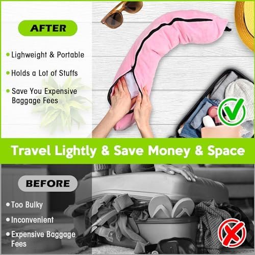 Travel Neck Pillow Stuffable with Clothes,Stuffable Neck Pillow for Traveling,Fillable Travel Neck Pillow Extra Storage Bag,Soft Velvet Neck Pillow Case Cover,Packable for Airplane Travel Essentials - Image 2