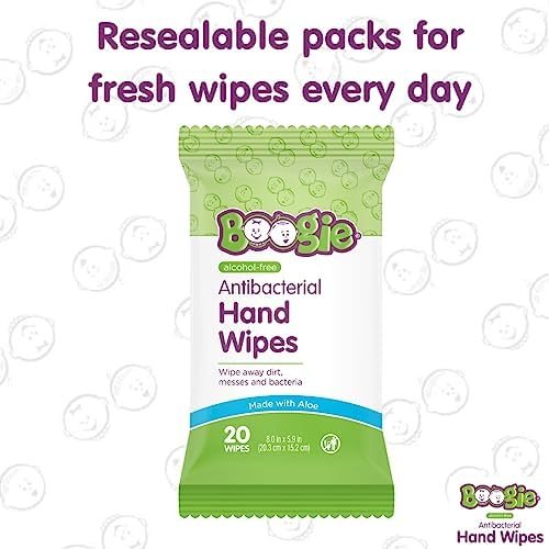 Antibacterial Hand Wipes by Boogie, Alcohol Free, Hypoallergenic and Moisturizing Aloe, Hand Wipes for Kids and Adults, 5 Packs of 20 (100 Total Wipes) - Image 6