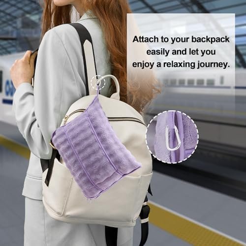 SOCHOW Travel Blanket for Airplane Train and Car, Soft Travel Blanket or Pillow 2 in 1 Compact with Portable Bag Pillowcase, Flight Blanket with Luggage Sleeve and Backpack Clip, Dusty Purple - Image 5