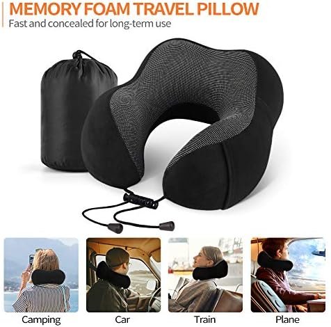 Travel Pillow 100% Memory Foam Pillow, Neck Pillow for Airplane, Neck & Head Support Pillow for Sleeping Rest & Car, Travel Pillows Kit with Storage Bag, Sleep Mask and Earplugs Black - Image 7