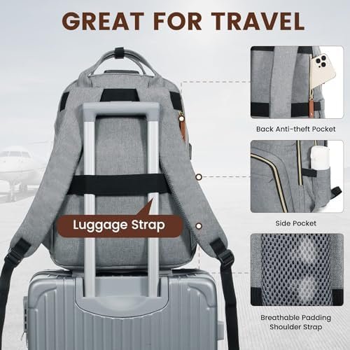 LOVEVOOK Laptop Backpack for Women & Men, Unisex Travel Anti-theft Work Bag, Business Computer College Backpacks Purse, Casual Hiking Outdoor Carry On Daypack with Lock, Fits 15.6 Inch Laptop, Grey - Image 4