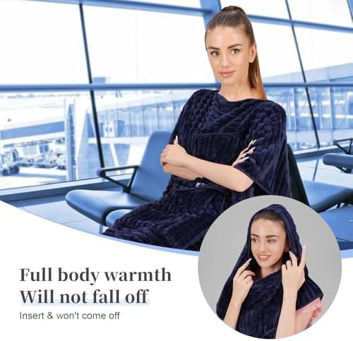 Travel Blanket Airplane Compact with Bag 2 in 1 Travel Blanket and Pillow Set Blanket for Airplane Airplane Travel Essentials Car Blankets for Adults ((Navy Blue) - Image 2