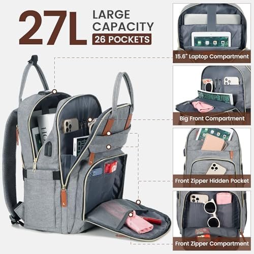 LOVEVOOK Laptop Backpack for Women & Men, Unisex Travel Anti-theft Work Bag, Business Computer College Backpacks Purse, Casual Hiking Outdoor Carry On Daypack with Lock, Fits 15.6 Inch Laptop, Grey - Image 3