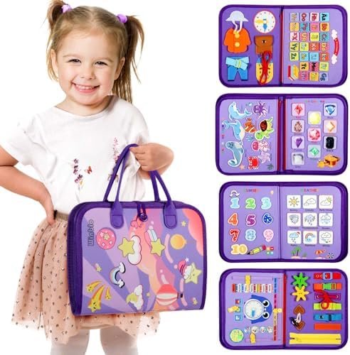 Busy Book for Toddlers 1-3 Year Old Girl Birthday Gift - Busy Board for Toddlers 2-4, Montessori Educational Learning Travel Activities Toys for Kids Ages 2-3