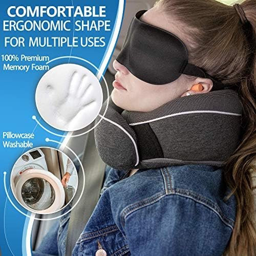 Travel Neck Pillow Chin Support Pillow Adjustable 100% Pure Memory Foam , New Ergonomic Design Soft Best Full Neck Surround Pillow Sleep for Home, Airplanes & Car (Black) - Image 5