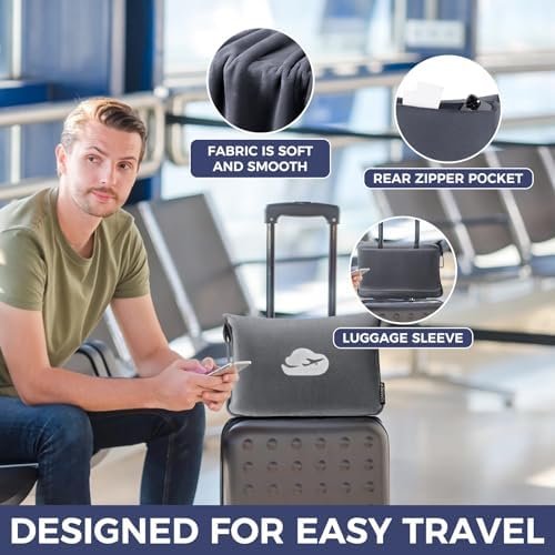 Travel Blanket Pillow with Pockets, Airplane Blanket Set, Plane Blanket Compact Packable, Flight Essentials Car Pillow - Travel Essentials Gift for Women and Men on Airplanes - Gray - Image 3