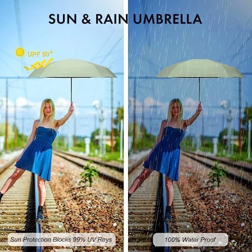 Mini Umbrella for Travel, Small Umbrella for Purse with Case for Sun and Rain, Sun Umbrella with UV Protection, Lightweight & Compact Umbrella for Women Men Kids(Green) - Image 6