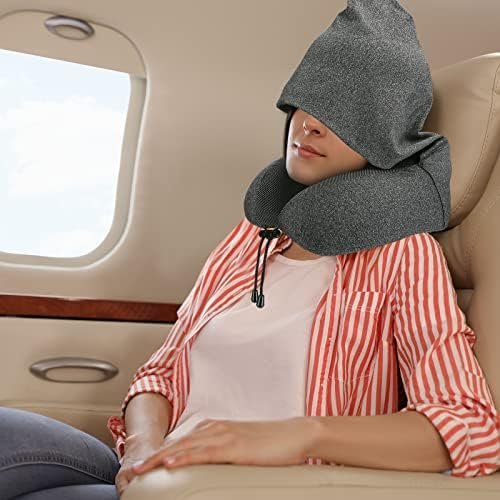 Neck Pillow for Travel, Memory Foam Travel Pillow with Hood, Adult Airplane Pillow for Head Rest Neck Support, Portable Pillow for Office Cars Trains Long Flights Sleeping (Deep Grey) - Image 9