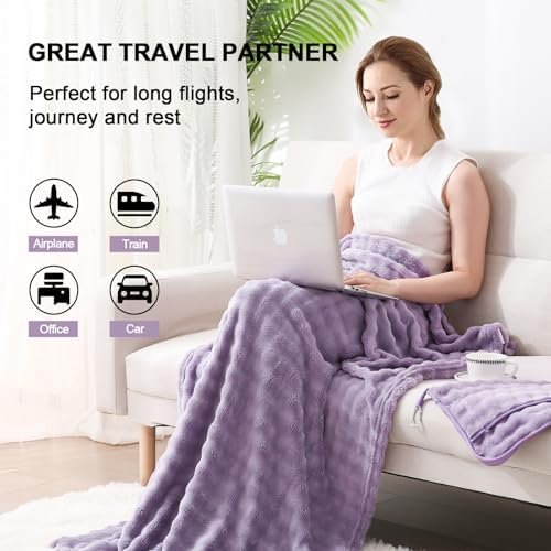 SOCHOW Travel Blanket for Airplane Train and Car, Soft Travel Blanket or Pillow 2 in 1 Compact with Portable Bag Pillowcase, Flight Blanket with Luggage Sleeve and Backpack Clip, Dusty Purple - Image 3