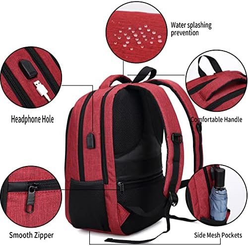 Monsdle Travel Laptop Backpack Anti Theft Backpacks with USB Charging Port, Travel Backpacks Business Work Bag 15.6 Inch College Computer Bag for Men Women, Red - Image 5
