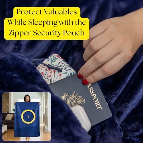Cloud 9 Airline Travel Blanket Compact with Bag, Airplane Blanket for Long Flight, 3 in 1 Neck Pillow, Lumbar Support, Premium Airplane Accessories, Security Pouch, 300 GSM, Polyester Fleece - Image 4
