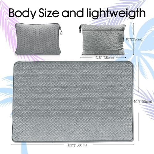 Camping Blanket Packable Soft Travel Blanket Pillow, Airplane Fleece, Luxurious Compact Design for Plane, Car, Camping, Flight Essentials & Travel Accessories in Elegant Grey Big Size 40x63 - Image 8