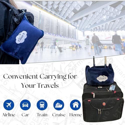 Cloud 9 Airline Travel Blanket Compact with Bag, Airplane Blanket for Long Flight, 3 in 1 Neck Pillow, Lumbar Support, Premium Airplane Accessories, Security Pouch, 300 GSM, Polyester Fleece - Image 2
