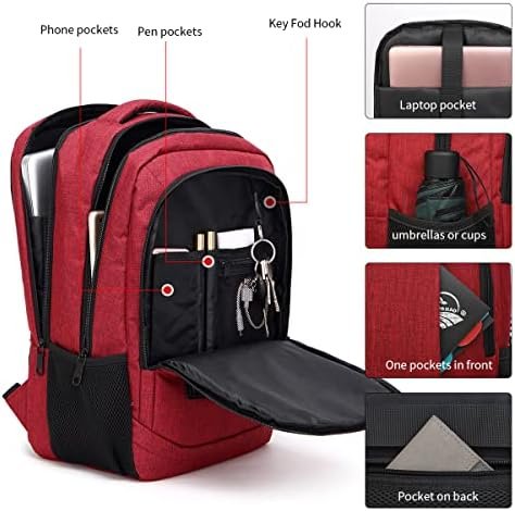 Monsdle Travel Laptop Backpack Anti Theft Backpacks with USB Charging Port, Travel Backpacks Business Work Bag 15.6 Inch College Computer Bag for Men Women, Red - Image 4