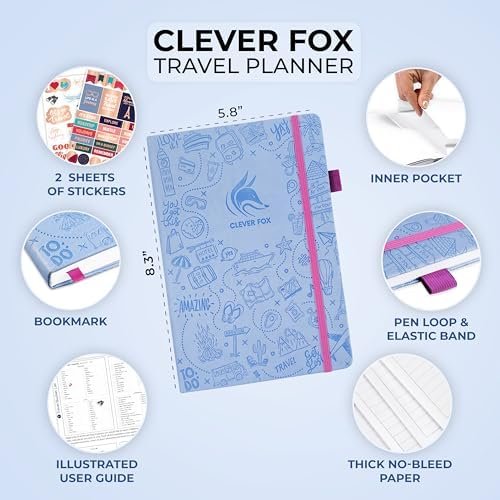 Clever Fox Travel Journal – Vacation & Road Trip Itinerary Planner Organizer & Traveling Memory Diary – A5 Traveler Adventure Notebook (Periwinkle) - Image 2