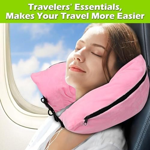 Travel Neck Pillow Stuffable with Clothes,Stuffable Neck Pillow for Traveling,Fillable Travel Neck Pillow Extra Storage Bag,Soft Velvet Neck Pillow Case Cover,Packable for Airplane Travel Essentials - Image 6
