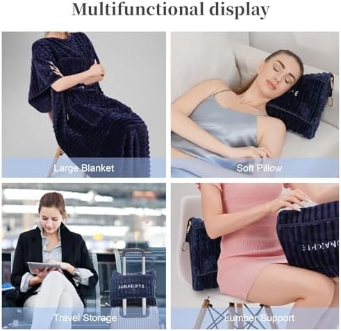 Travel Blanket Airplane Compact with Bag 2 in 1 Travel Blanket and Pillow Set Blanket for Airplane Airplane Travel Essentials Car Blankets for Adults ((Navy Blue) - Image 5