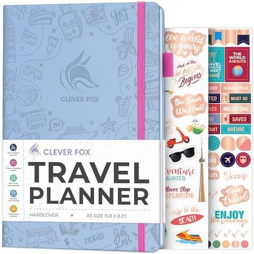 Clever Fox Travel Journal – Vacation & Road Trip Itinerary Planner Organizer & Traveling Memory Diary – A5 Traveler Adventure Notebook (Periwinkle)