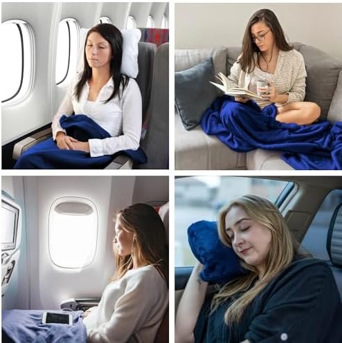Cloud 9 Airline Travel Blanket Compact with Bag, Airplane Blanket for Long Flight, 3 in 1 Neck Pillow, Lumbar Support, Premium Airplane Accessories, Security Pouch, 300 GSM, Polyester Fleece - Image 5