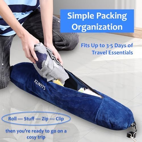Kunyi's Travel Pillow You Stuff with Clothes As Carry-On Luggage Fits 5 Days of Travel Essentials Transformable Multifunctional Luggage Neck Pillowcase Soft Plush Stuff-able - Image 2