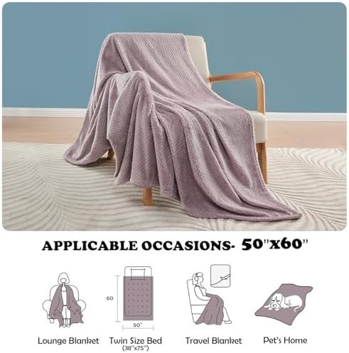 NEWCOSPLAY Super Soft Throw Blanket Light Purple Premium Silky Flannel Fleece Leaves Pattern Lightweight Bed Blanket All Season Use (Light Purple, Throw(50"x60")) - Image 4