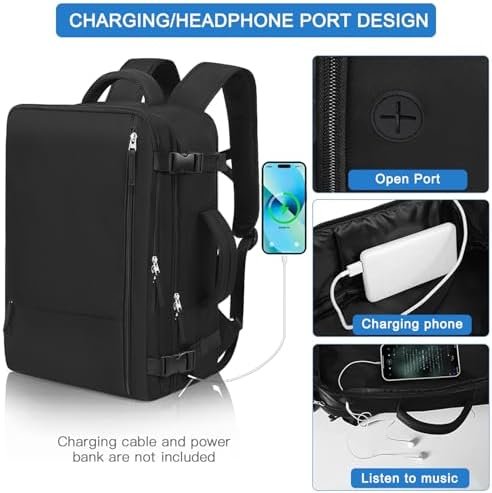 Hanples Travel Backpack for Women Men, Large Carry On Person Item Backpack Flight Approved, 17.3 In Laptop Bag, Waterproof anti theft Casual Hiking Bag (Black) - Image 5