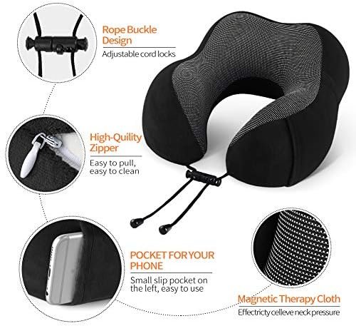Travel Pillow 100% Memory Foam Pillow, Neck Pillow for Airplane, Neck & Head Support Pillow for Sleeping Rest & Car, Travel Pillows Kit with Storage Bag, Sleep Mask and Earplugs Black - Image 4