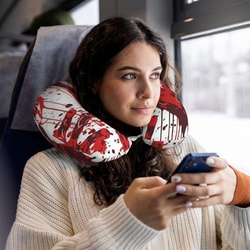 Travel Pillow Bloody Handprints Neck Rest Soft Comfortable Travel Neck Pillow U-Shaped Memory Foam Sleeping Rest Cushion Travel Accessories for Airplane Car and Office - Image 6