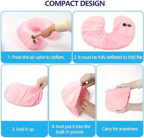 Travel Blanket and Pillow Set - Inflatable Travel Neck Pillow with Washable Soft Cover, Premium Soft Airplane Blanket with Built-in Bag, Zippered Pouch, and Hand Luggage Strap, 70" x 40" (Pink) - Image 7